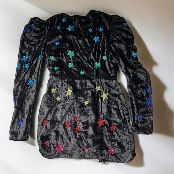 Rococo Sand Mini Dress in Black Velvet Embellished Rainbow Sequin Stars Size XL - Picture 8 of 11